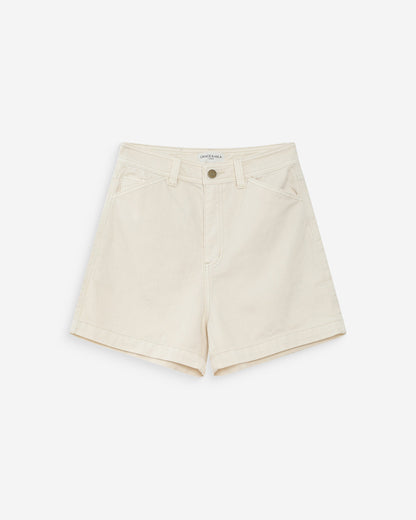 Short en jean taille haute droit ecru Verne