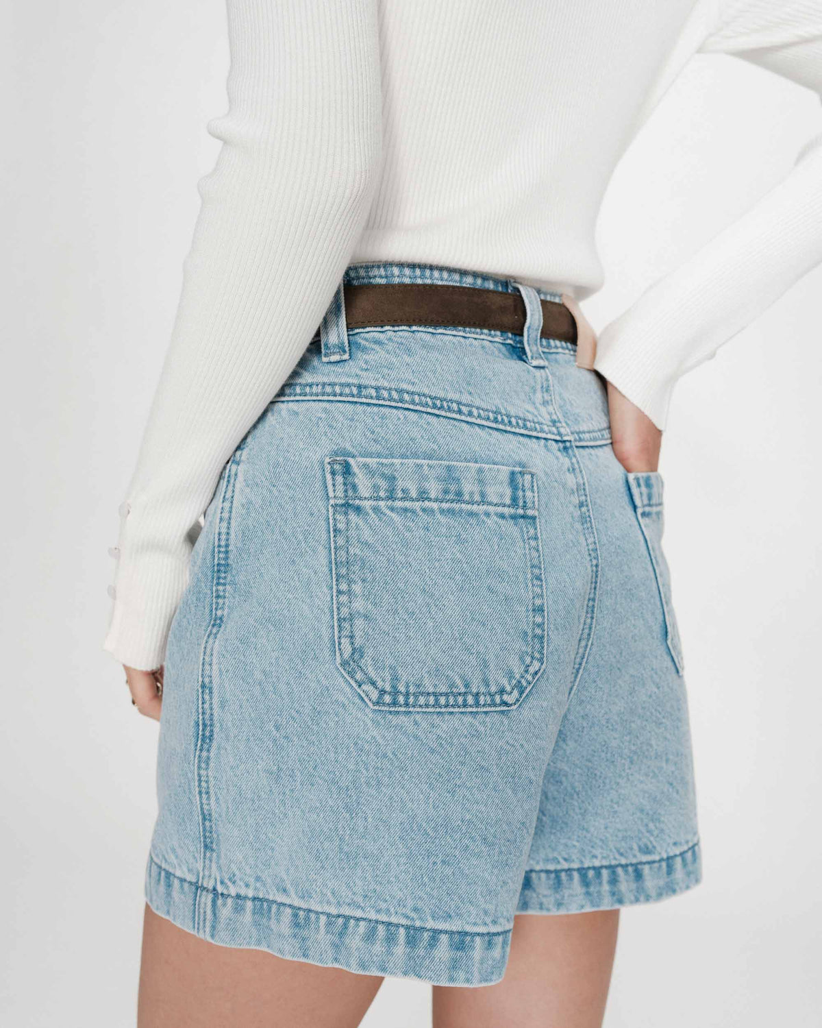 Short en jean taille haute droit skyblue Verne