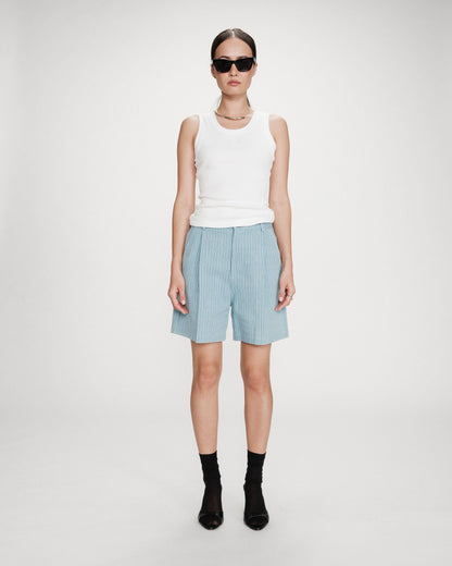 Short rayé en denim large taille haute stripedblue Vars