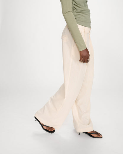 Pantalon tailleur droit en lin à fines rayures vanille Very