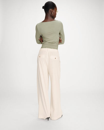 Pantalon tailleur droit en lin à fines rayures vanille Very