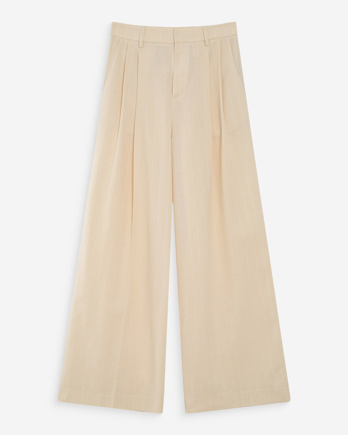 Pantalon tailleur droit en lin à fines rayures vanille Very