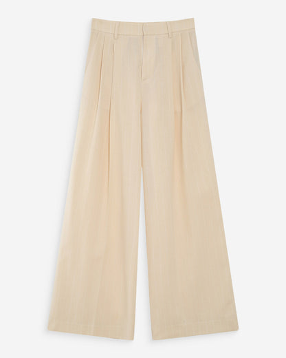 Pantalon tailleur droit en lin à fines rayures vanille Very