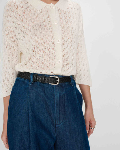 Pantalon denim large taille mi-haute à plis mediumblue Vienne