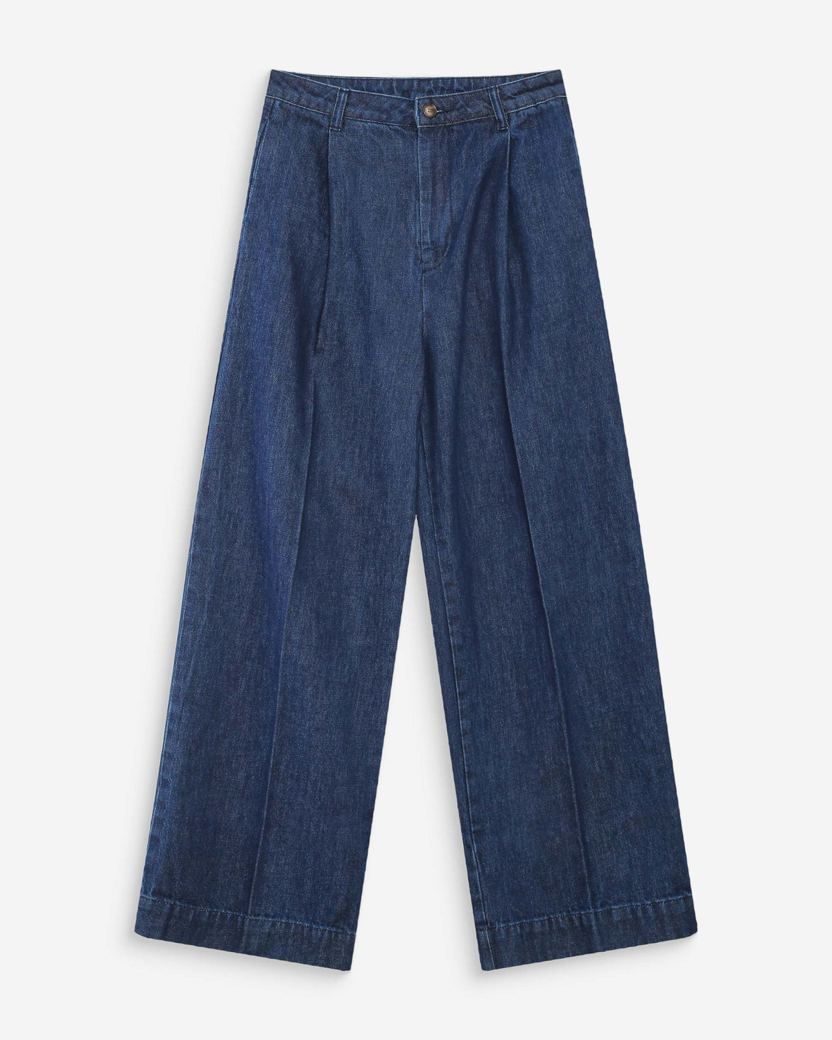 Pantalon denim large taille mi-haute à plis mediumblue Vienne