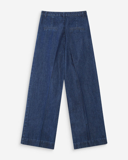 Pantalon denim large taille mi-haute à plis mediumblue Vienne