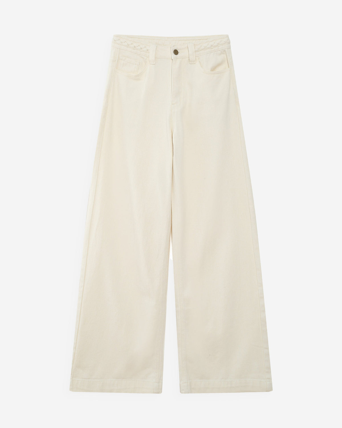 Jean large taille haute ceinture tressée ecru Jaden