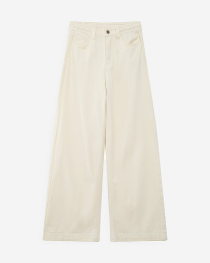 Jean large taille haute ceinture tressée ecru Jaden