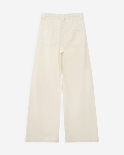 Jean large taille haute ceinture tressée ecru Jaden