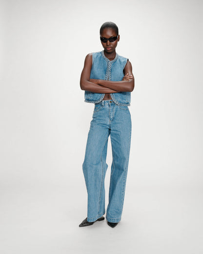 Jean large taille haute ceinture tressée lightblue Jaden