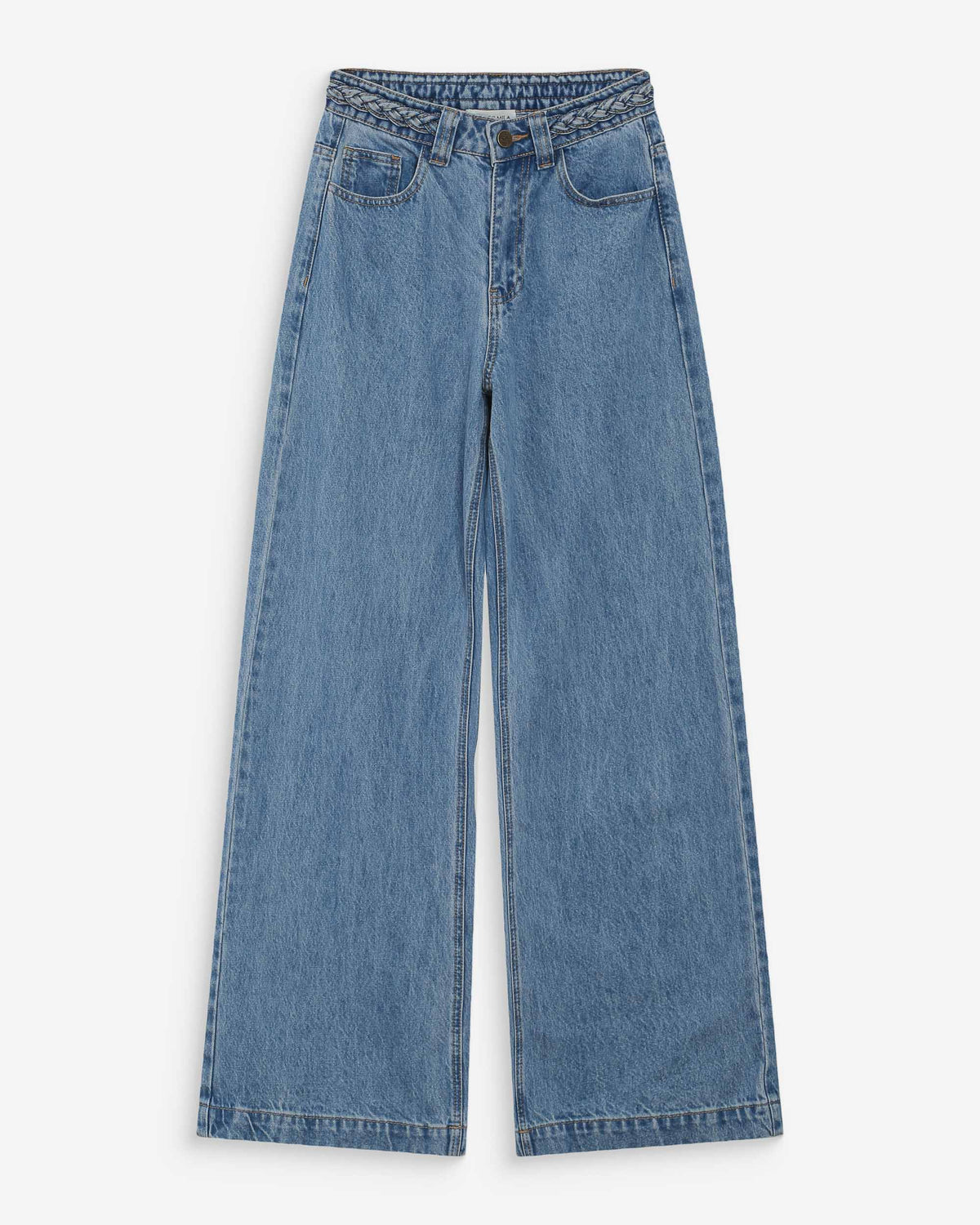 Jean large taille haute ceinture tressée lightblue Jaden