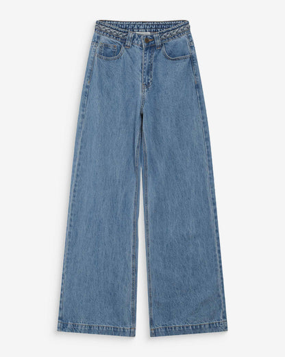 Jean large taille haute ceinture tressée lightblue Jaden
