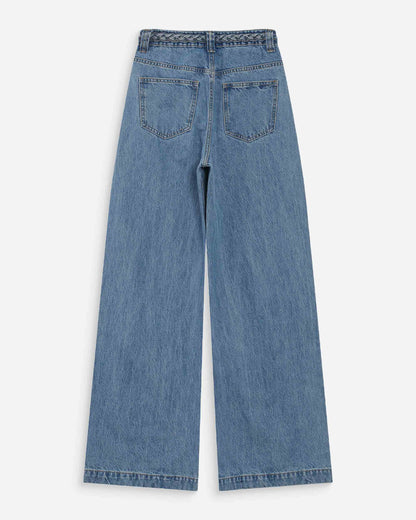 Jean large taille haute ceinture tressée lightblue Jaden