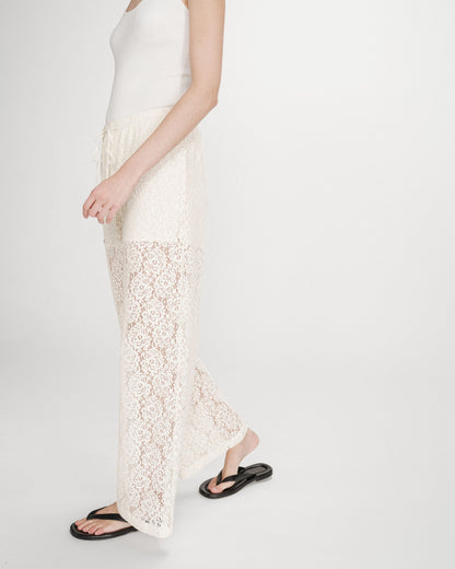 Pantalon en dentelle ample ecru Vincent