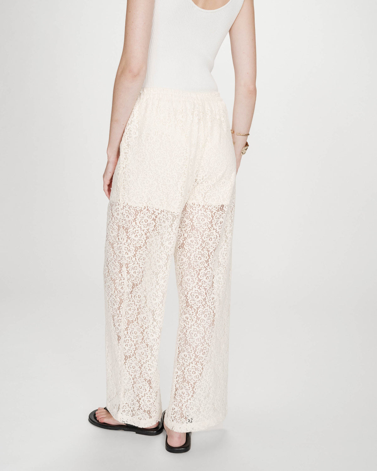 Pantalon en dentelle ample ecru Vincent