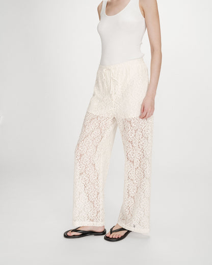 Pantalon en dentelle ample ecru Vincent