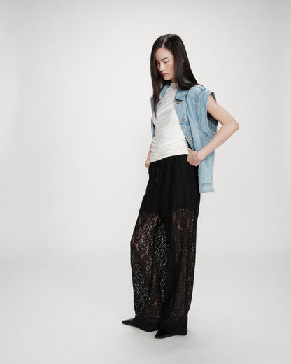 Pantalon en dentelle ample noir Vincent