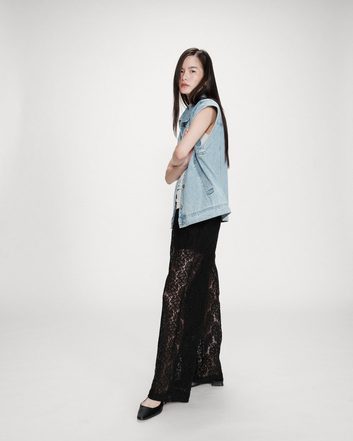 Pantalon en dentelle ample noir Vincent