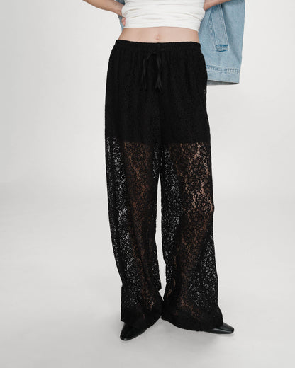 Pantalon en dentelle ample noir Vincent