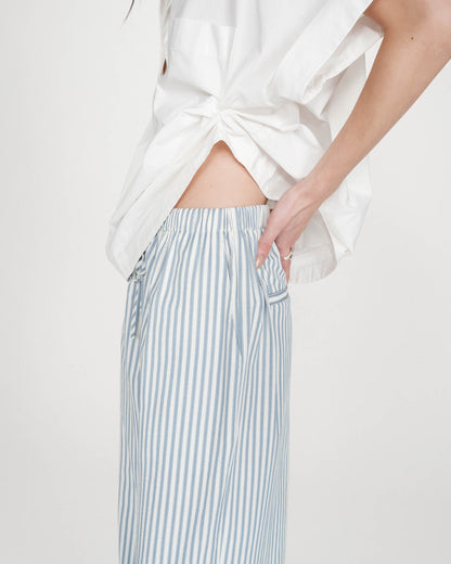 Pantalon à rayures large taille réglable à cordon bleuet Volute