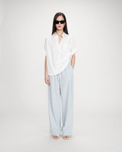 Pantalon à rayures large taille réglable à cordon bleuet Volute