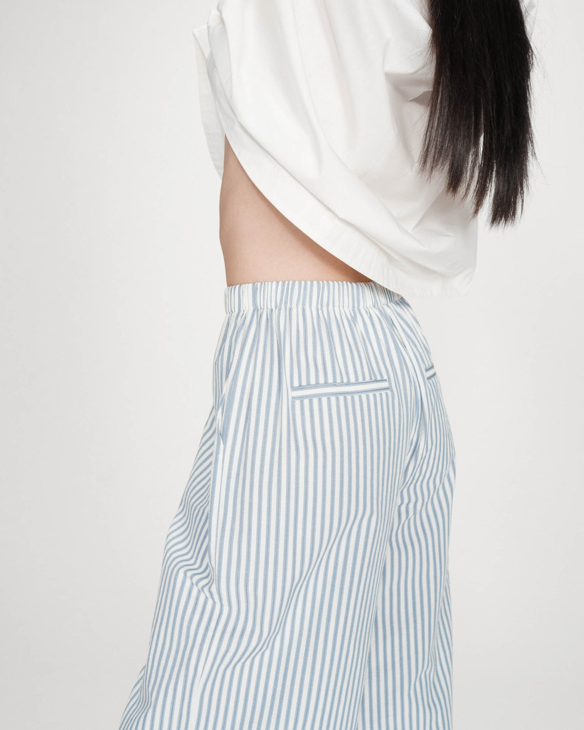 Pantalon à rayures large taille réglable à cordon bleuet Volute