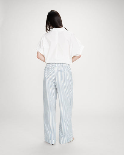 Pantalon à rayures large taille réglable à cordon bleuet Volute