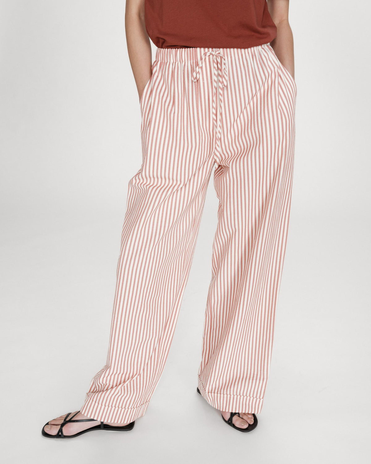 Pantalon à rayures large taille réglable à cordon corail Volute