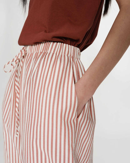 Pantalon à rayures large taille réglable à cordon corail Volute