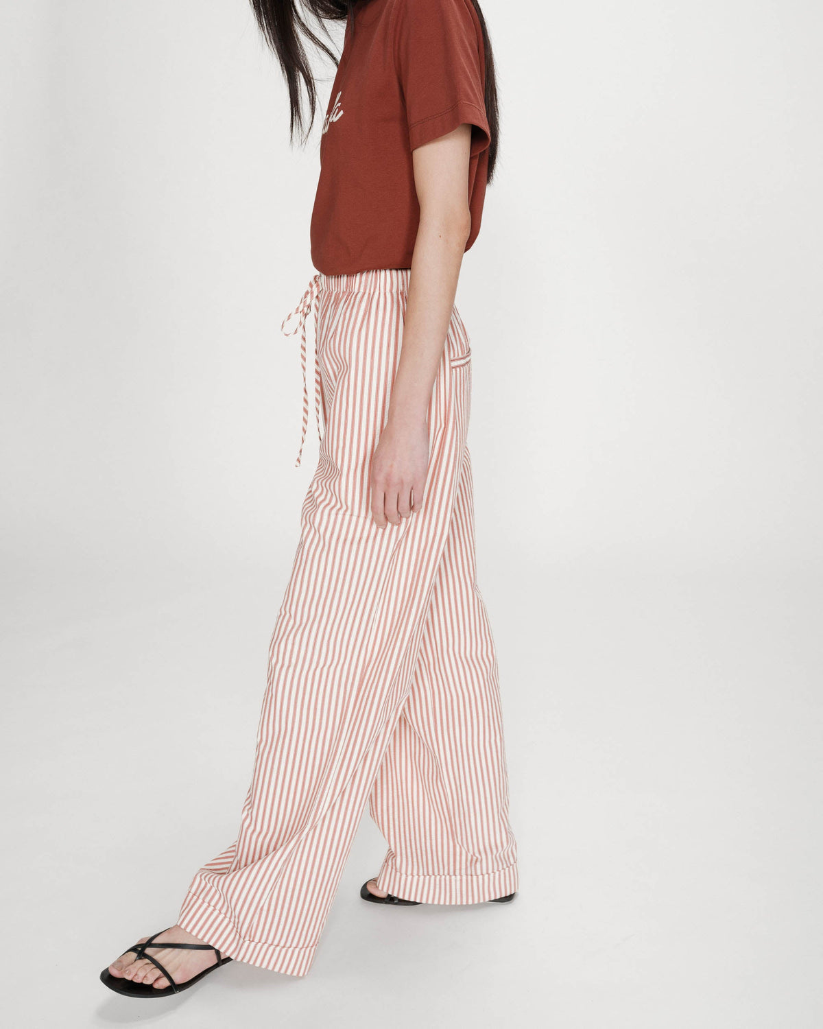 Pantalon à rayures large taille réglable à cordon corail Volute