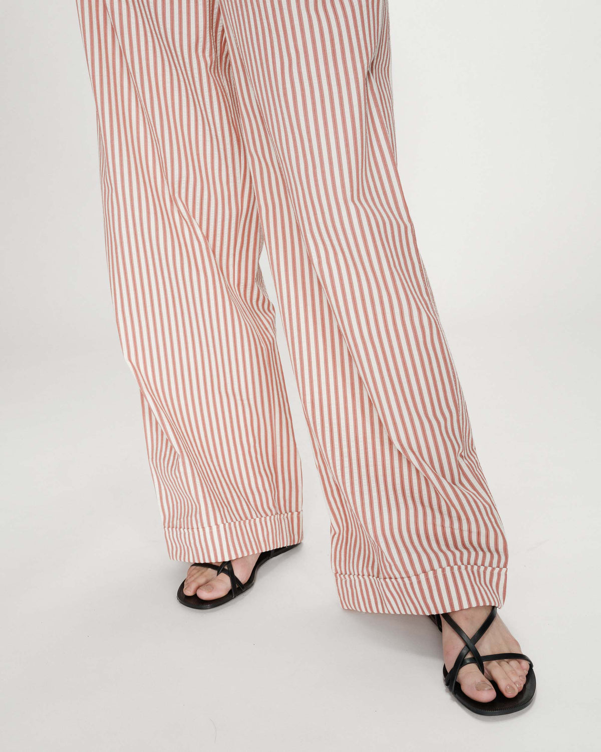 Pantalon à rayures large taille réglable à cordon corail Volute