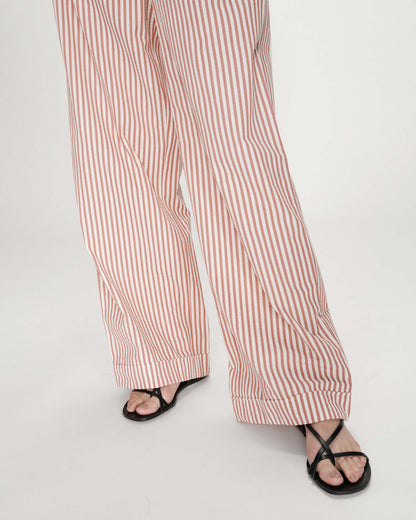 Pantalon à rayures large taille réglable à cordon corail Volute