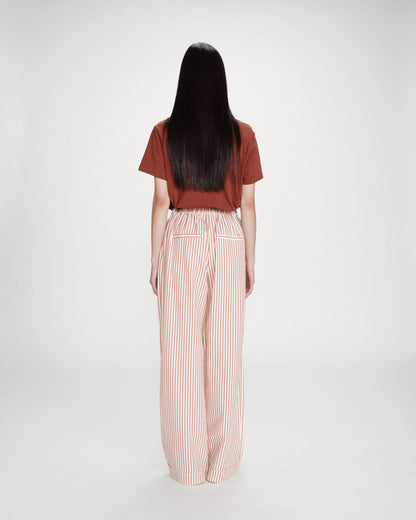 Pantalon à rayures large taille réglable à cordon corail Volute