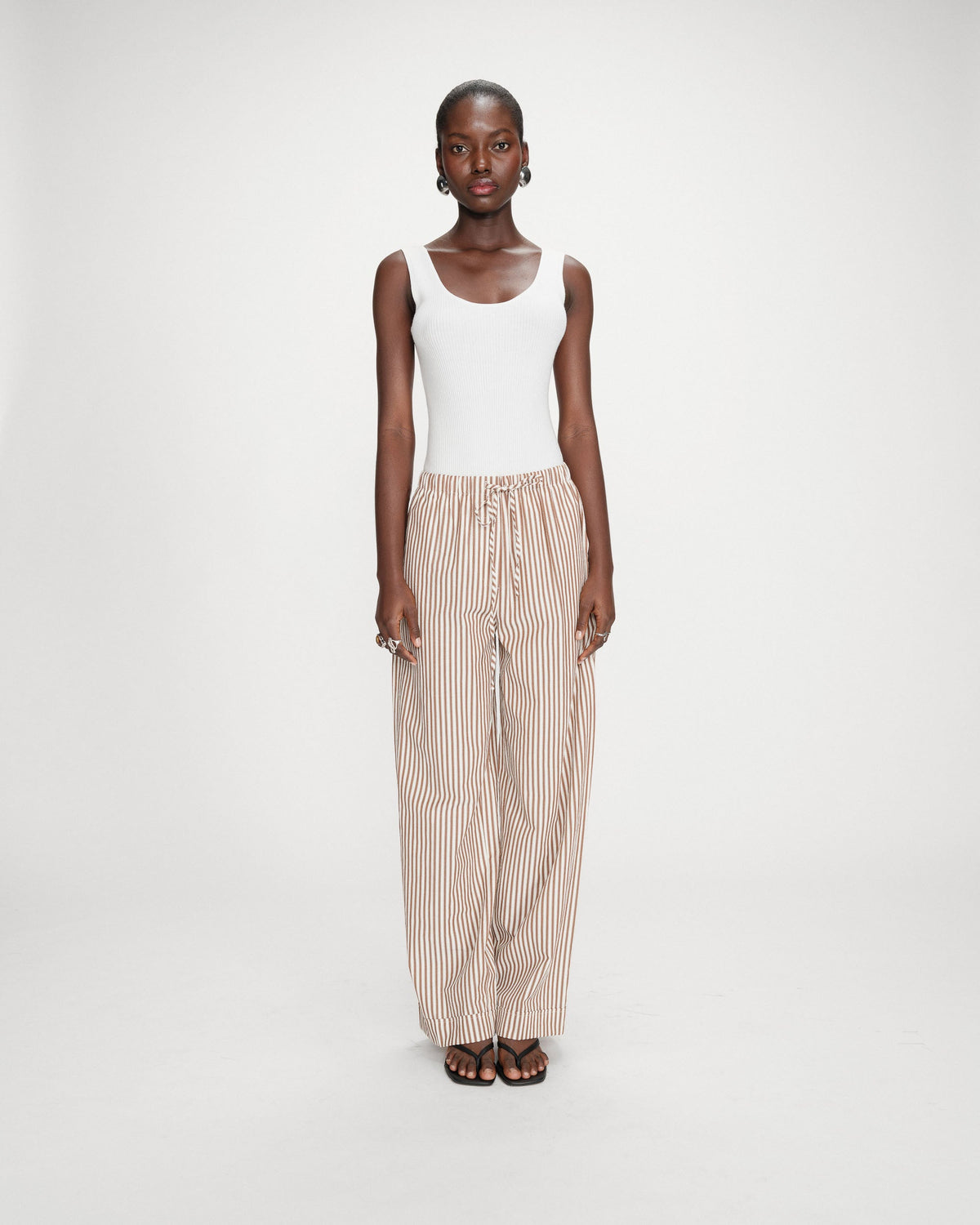 Pantalon à rayures large taille réglable à cordon mocha Volute