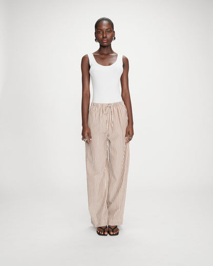 Pantalon à rayures large taille réglable à cordon mocha Volute