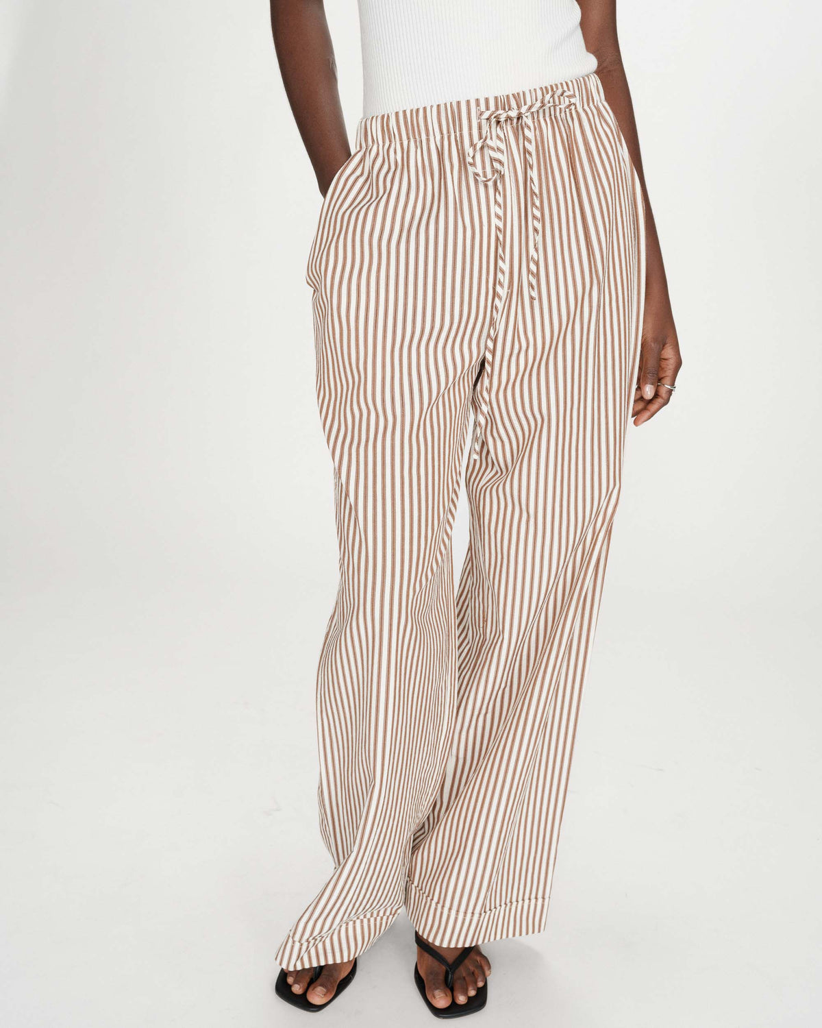 Pantalon à rayures large taille réglable à cordon mocha Volute