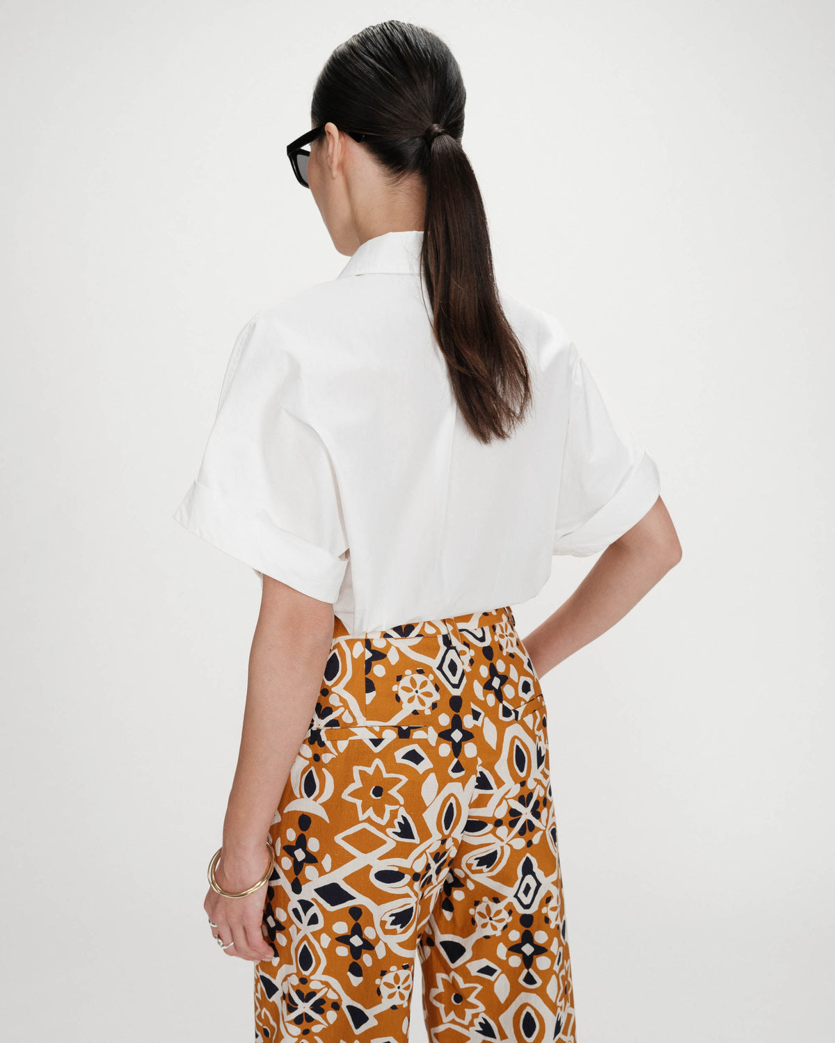 Pantalon 7/8e taille haute droit à motifs cognac Varsy
