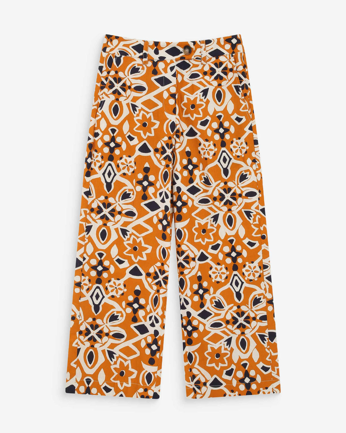 Pantalon 7/8e taille haute droit à motifs cognac Varsy