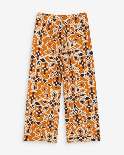 Pantalon 7/8e taille haute droit à motifs cognac Varsy