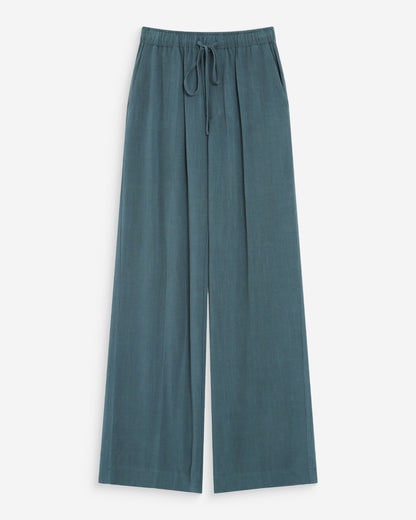 Pantalon large en lin taille haute emeraude Raven