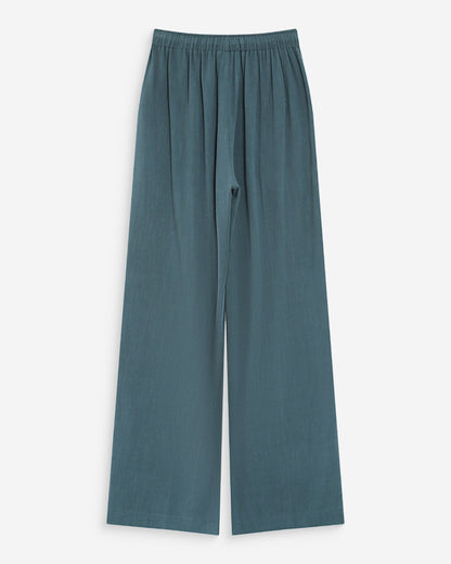 Pantalon large en lin taille haute emeraude Raven