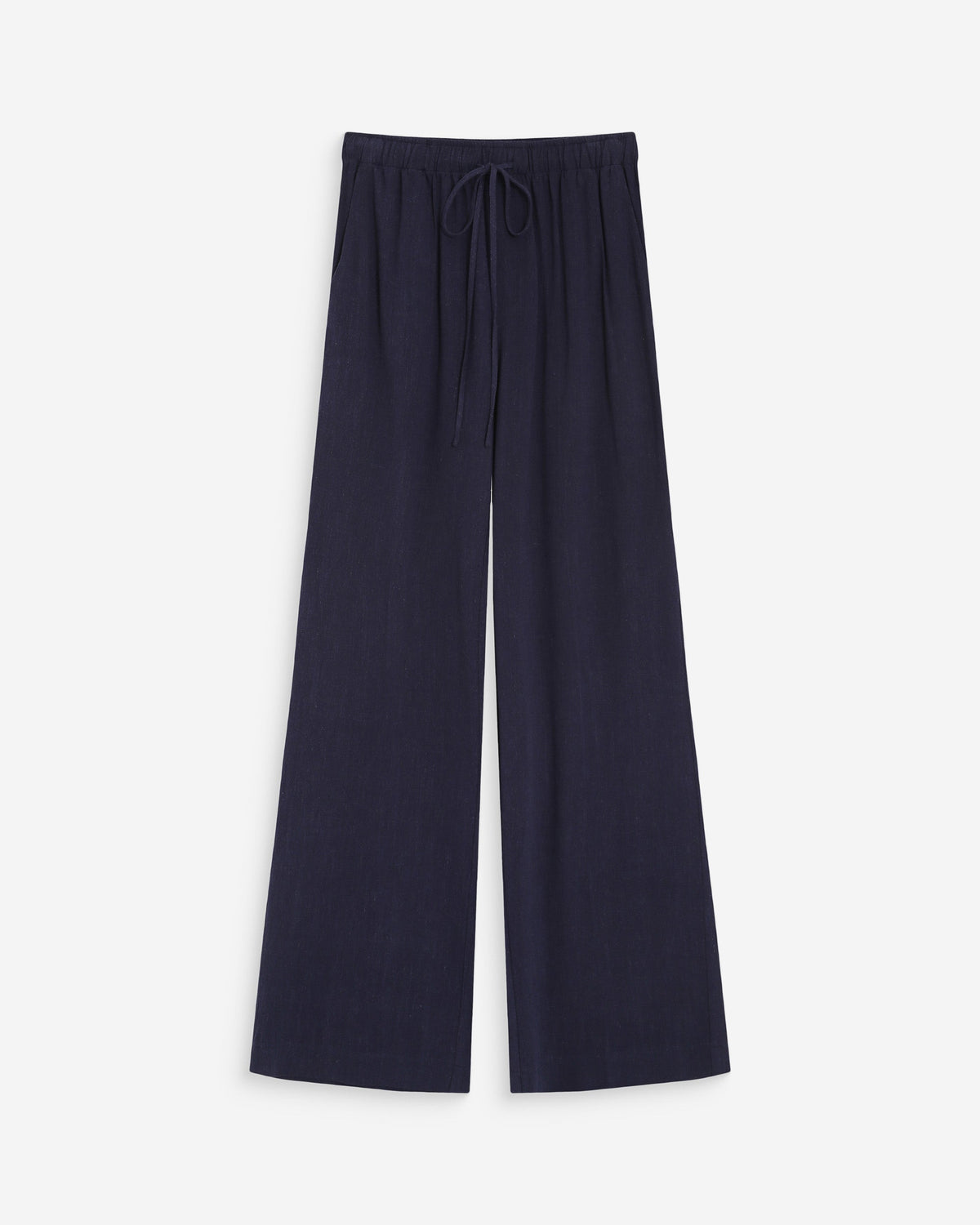 Pantalon large en lin taille haute marine Raven