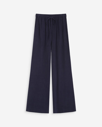 Pantalon large en lin taille haute marine Raven