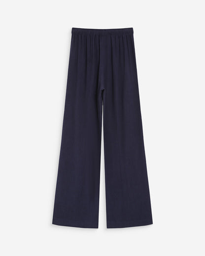 Pantalon large en lin taille haute marine Raven