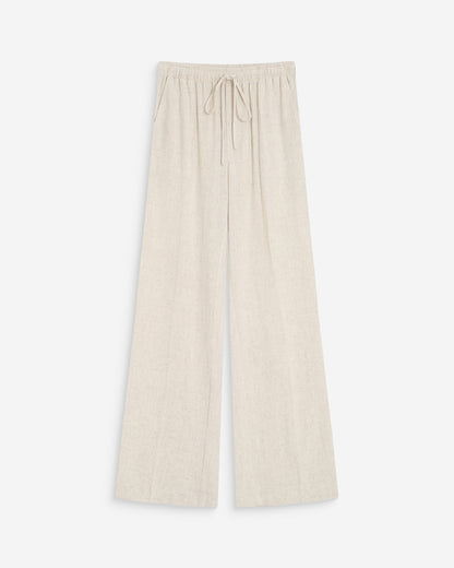 Pantalon large en lin taille haute sable Raven