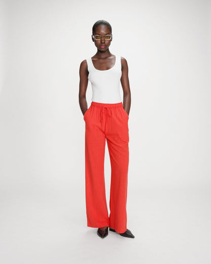 Pantalon large en lin taille haute sanguine Raven