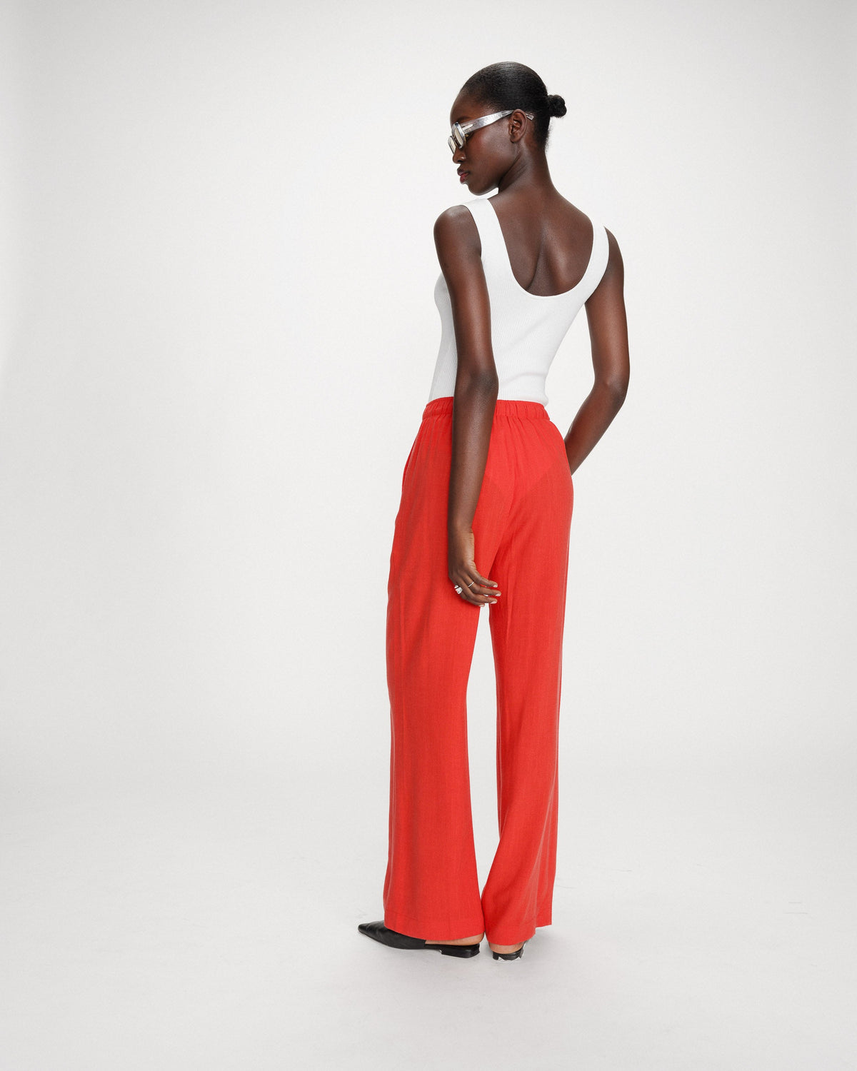 Pantalon large en lin taille haute sanguine Raven