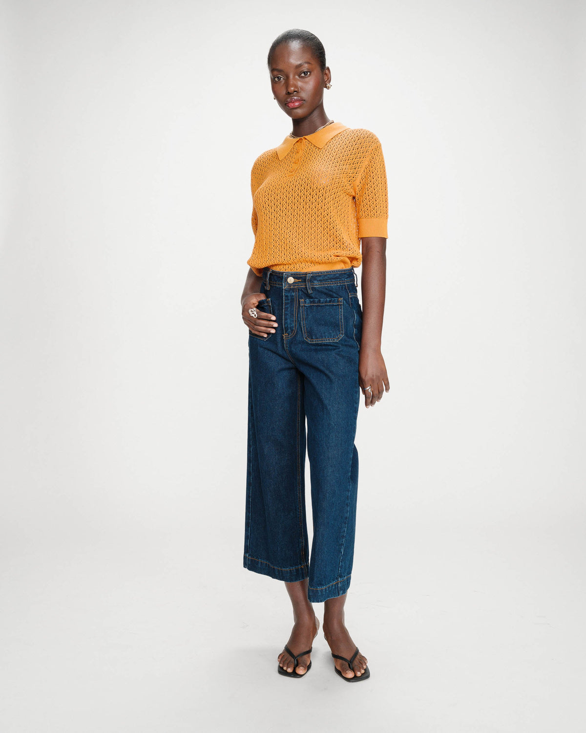 Jean loose 7/8e taille haute poches plaquées darkblue Joe