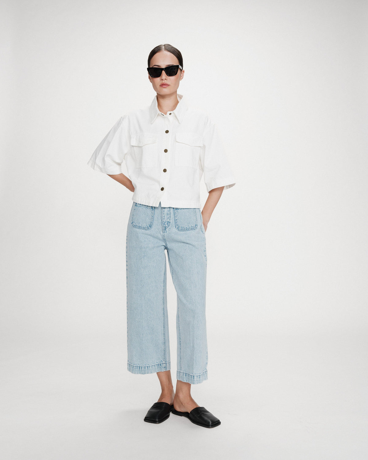 Jean loose 7/8e taille haute poches plaquées skyblue Joe