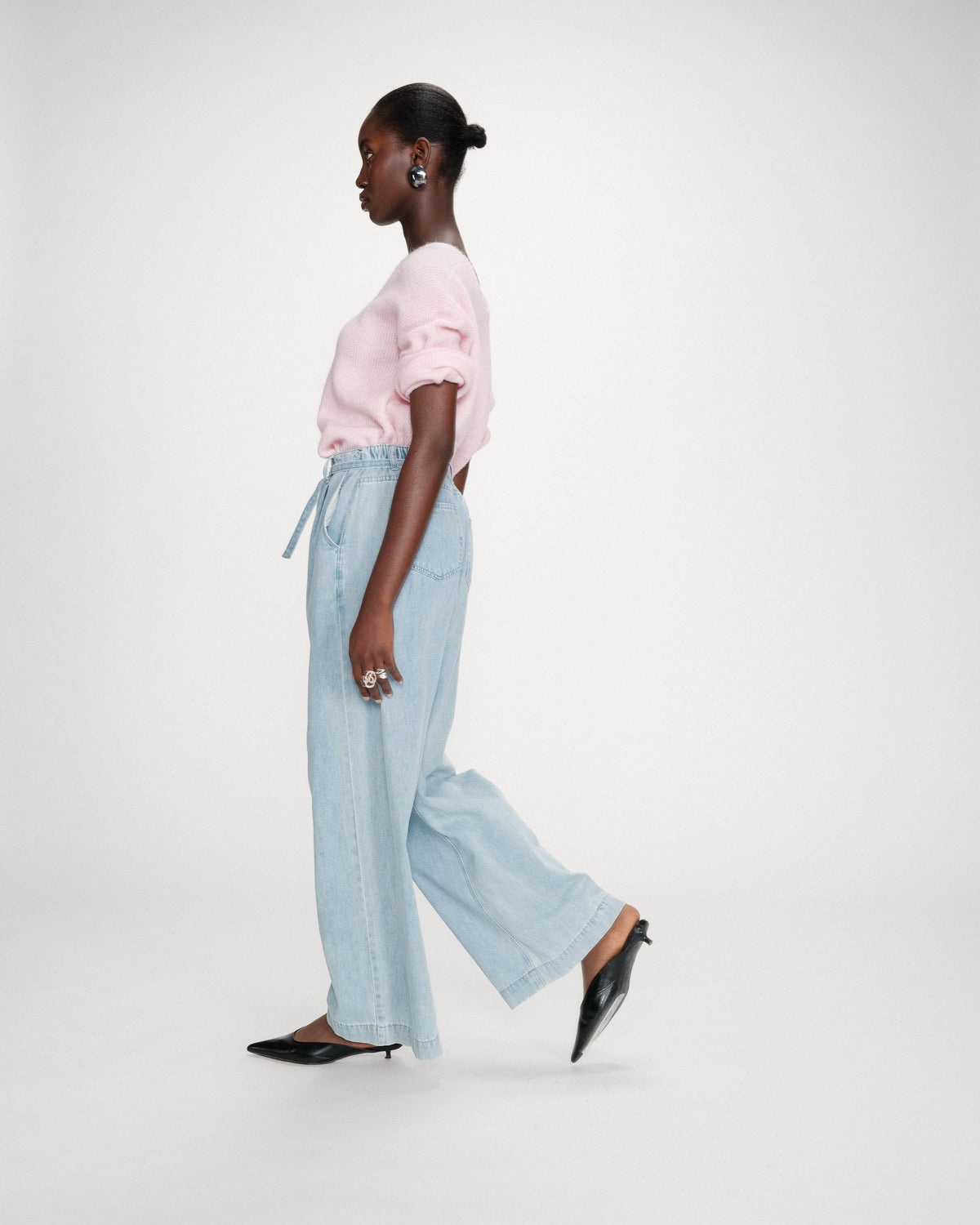 Jean baggy fluide taille mi-haute skyblue Pompon